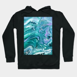 Teal and Purple Acrylic Pour Painting Hoodie